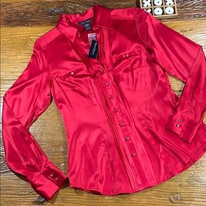 White House/Black Market red silk stretch blouse